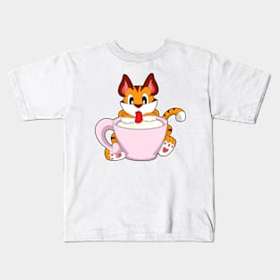 Tiger cat with Cup of Milk Kids T-Shirt